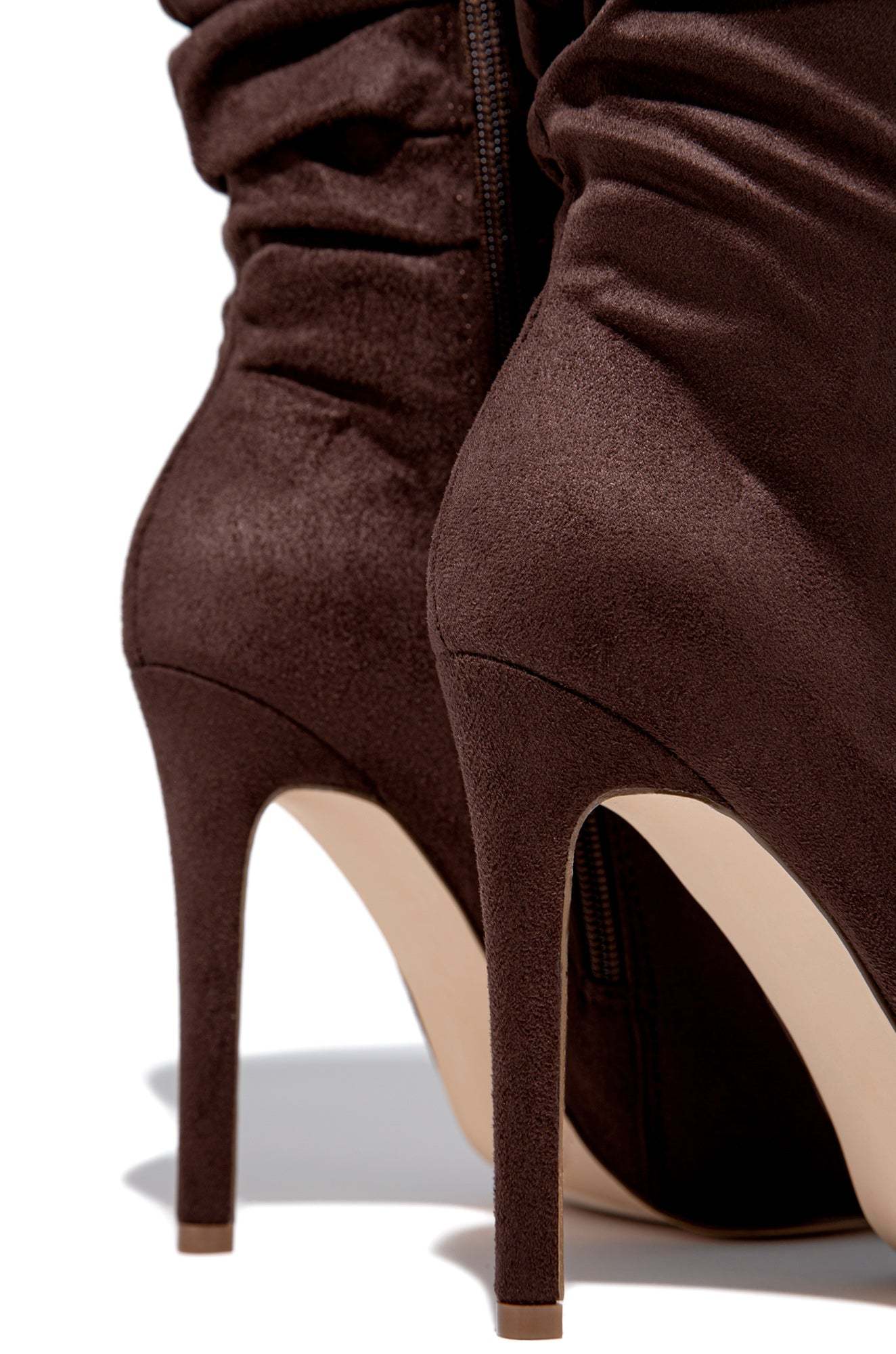 Solemate Ruched Detailed Ankle Heel Boots - Brown-Laseno.All Rights Reserved.