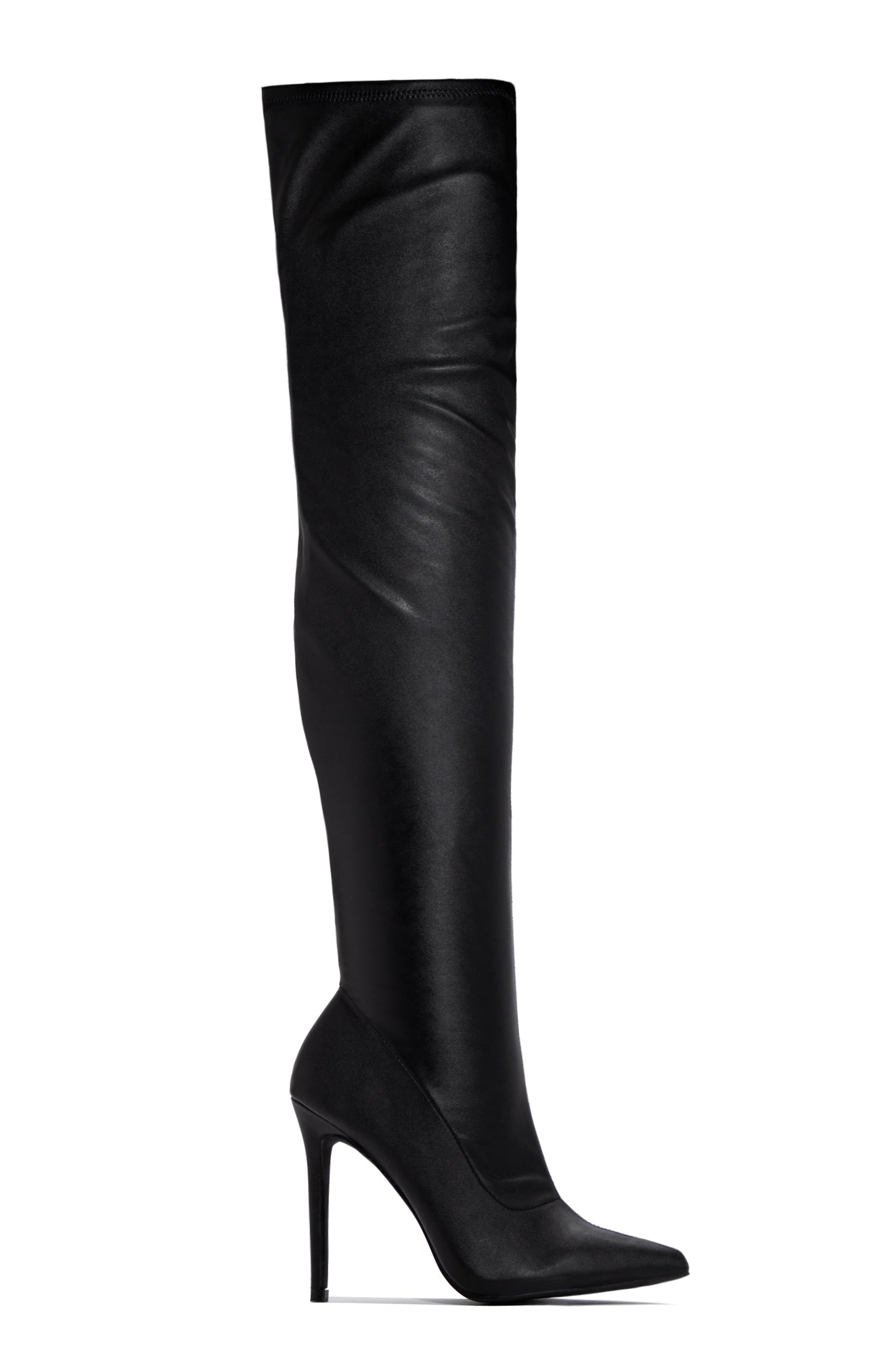 Sultry Touch Over The Knee Boots - Black PU-Laseno.All Rights Reserved.