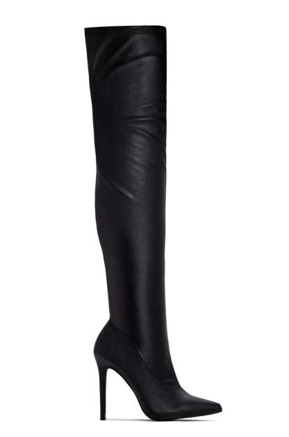 Sultry Touch Over The Knee Boots - Black PU-Laseno.All Rights Reserved.