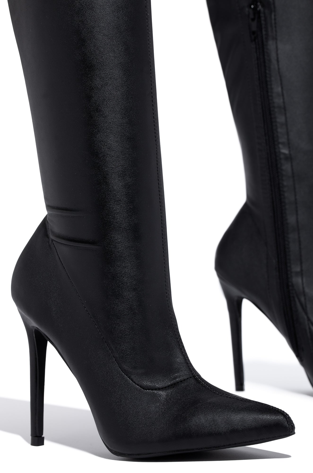 Sultry Touch Over The Knee Boots - Black PU-Laseno.All Rights Reserved.