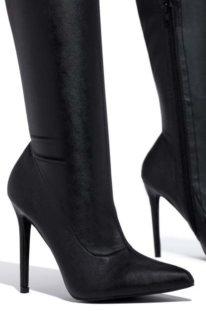 Sultry Touch Over The Knee Boots - Black PU-Laseno.All Rights Reserved.