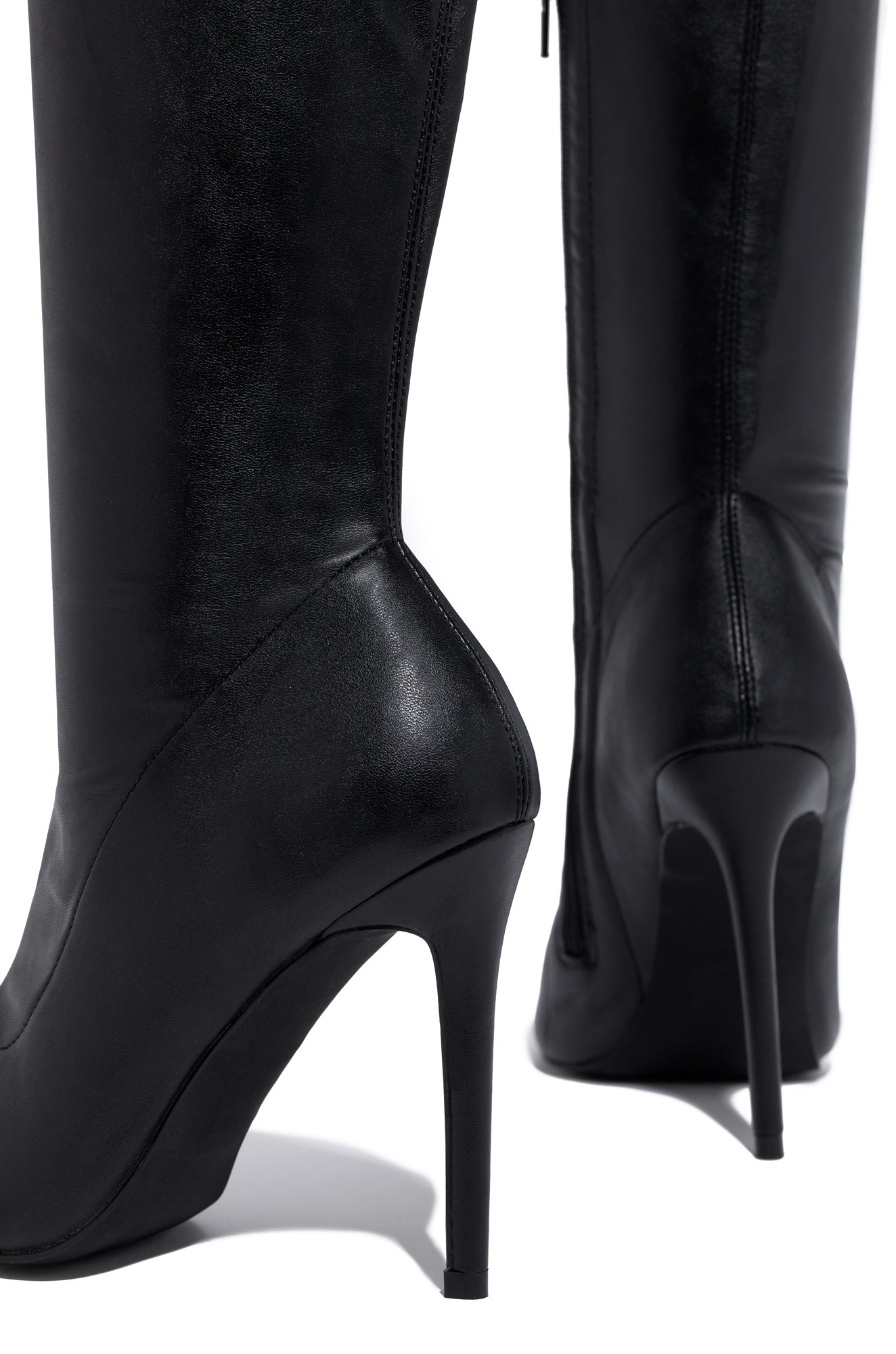 Sultry Touch Over The Knee Boots - Black PU-Laseno.All Rights Reserved.