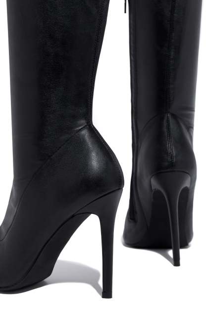 Sultry Touch Over The Knee Boots - Black PU-Laseno.All Rights Reserved.