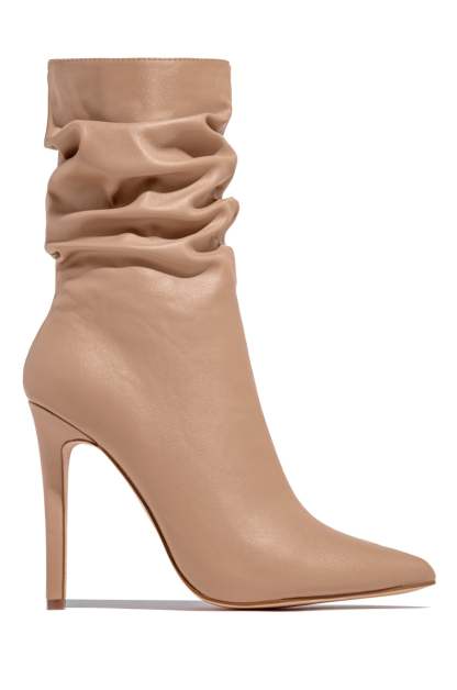 So Flirty Ruched Detailed Ankle Heel Boots - Nude-Laseno.All Rights Reserved.