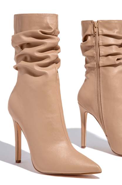 So Flirty Ruched Detailed Ankle Heel Boots - Nude-Laseno.All Rights Reserved.