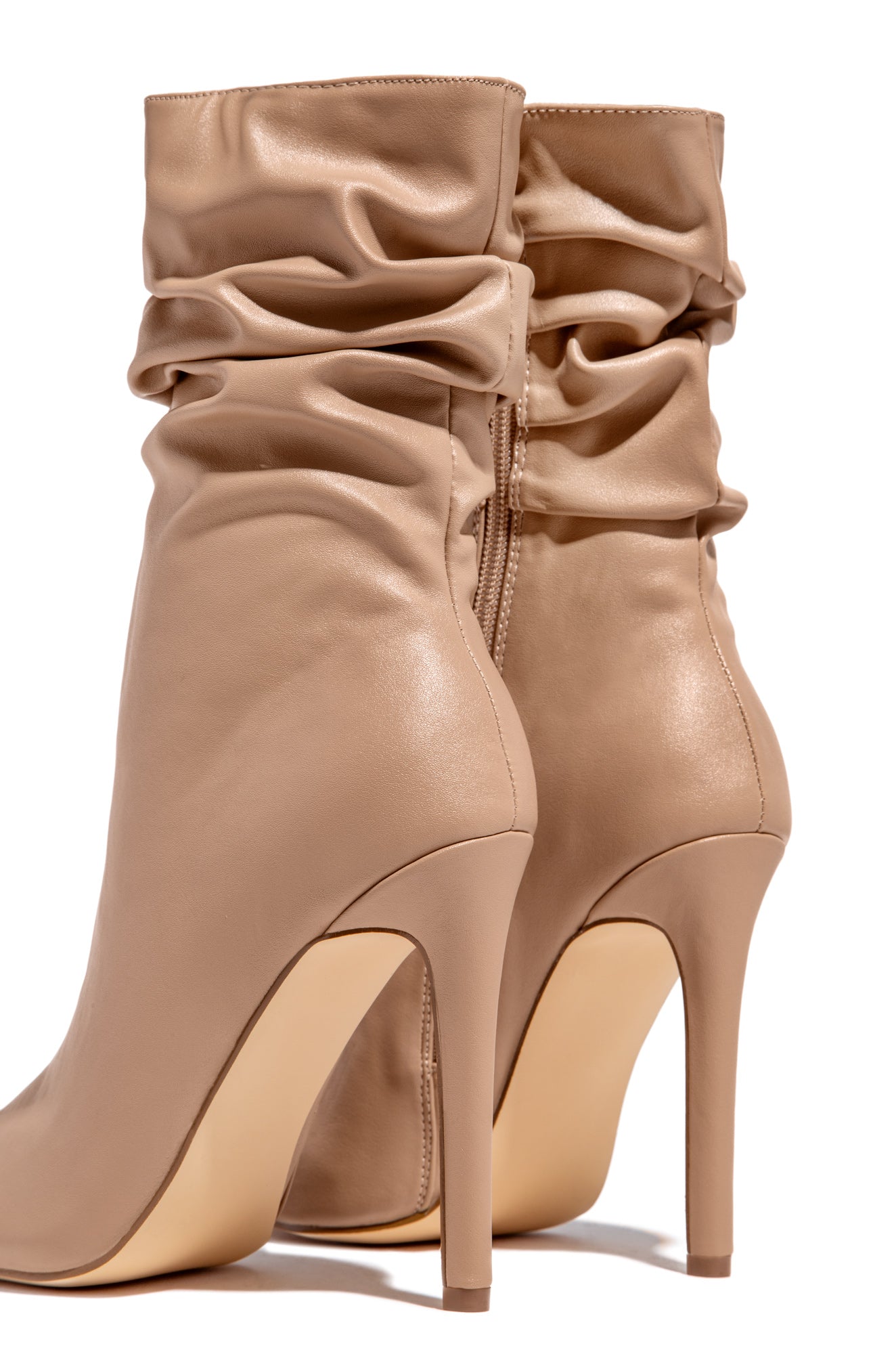 So Flirty Ruched Detailed Ankle Heel Boots - Nude-Laseno.All Rights Reserved.