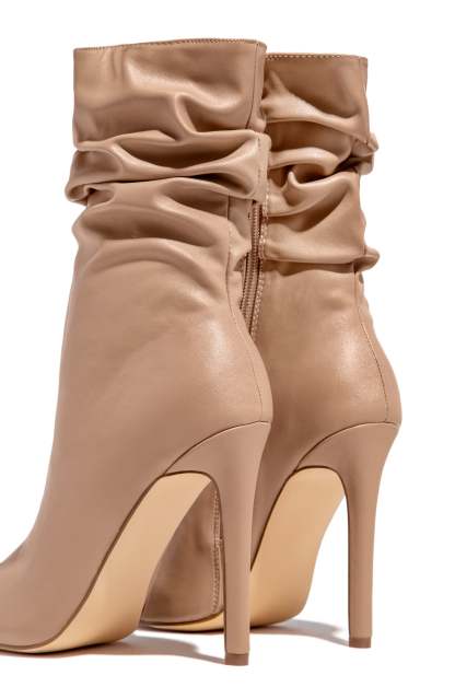 So Flirty Ruched Detailed Ankle Heel Boots - Nude-Laseno.All Rights Reserved.