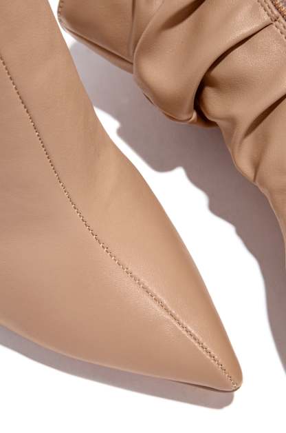 So Flirty Ruched Detailed Ankle Heel Boots - Nude-Laseno.All Rights Reserved.