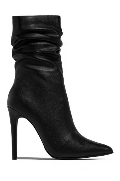 So Flirty Ruched Detailed Ankle Heel Boots - Black-Laseno.All Rights Reserved.