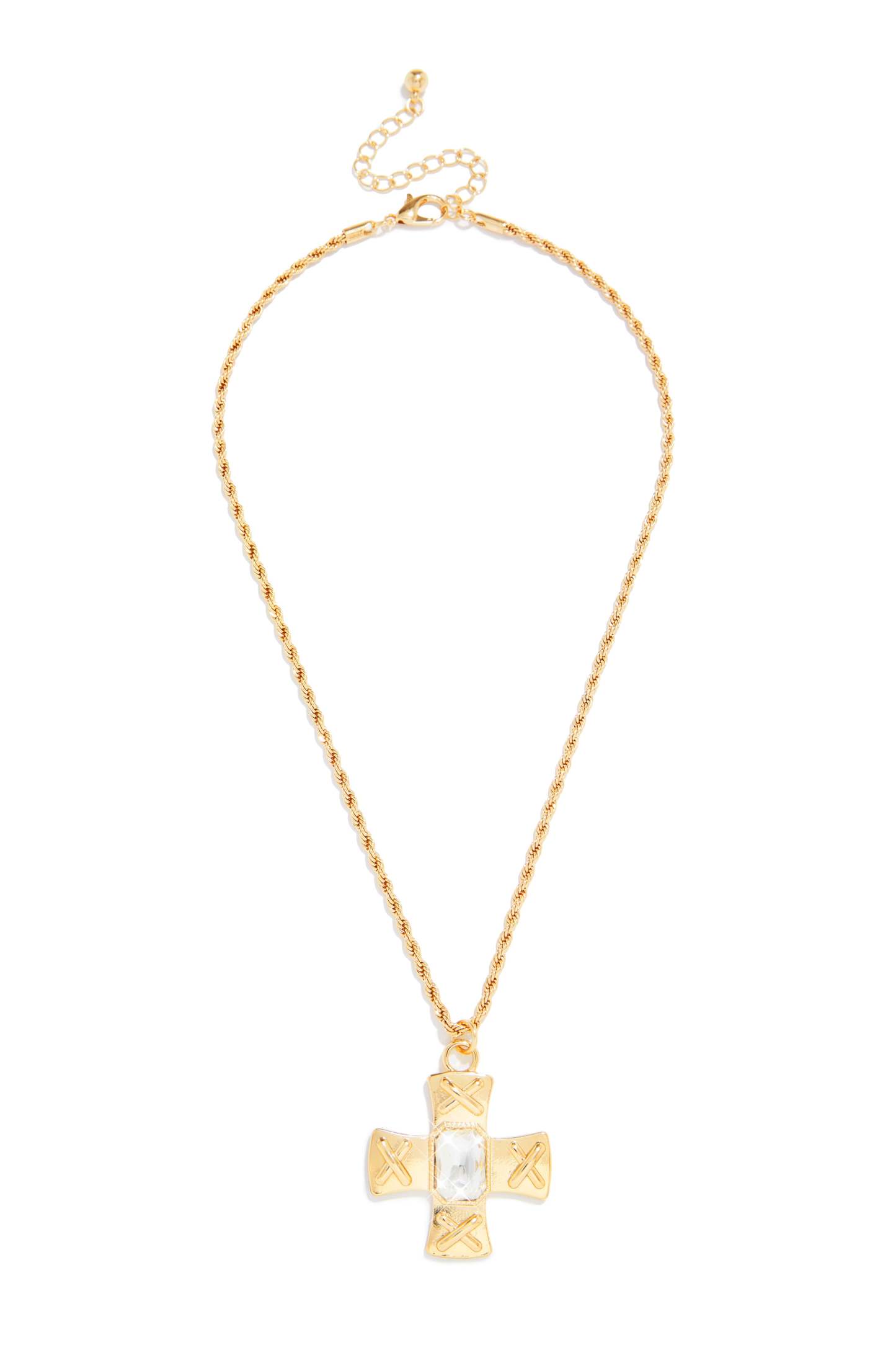 Norma Embellished Cross Necklace - Silver-Laseno.All Rights Reserved.