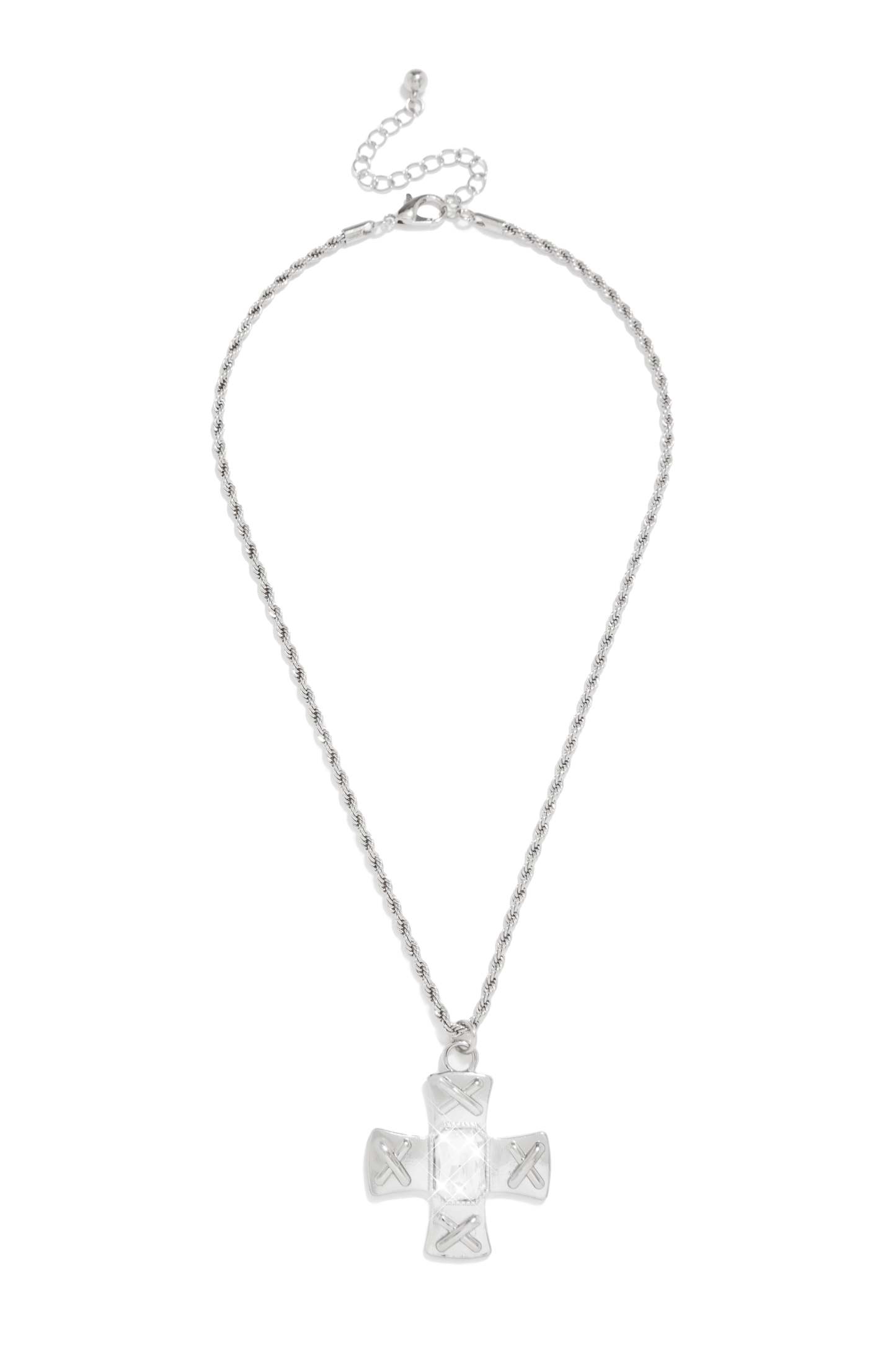 Norma Embellished Cross Necklace - Silver-Laseno.All Rights Reserved.