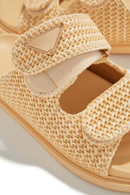 Navia Chunky Slip On Sandals - Natural-Laseno.All Rights Reserved.