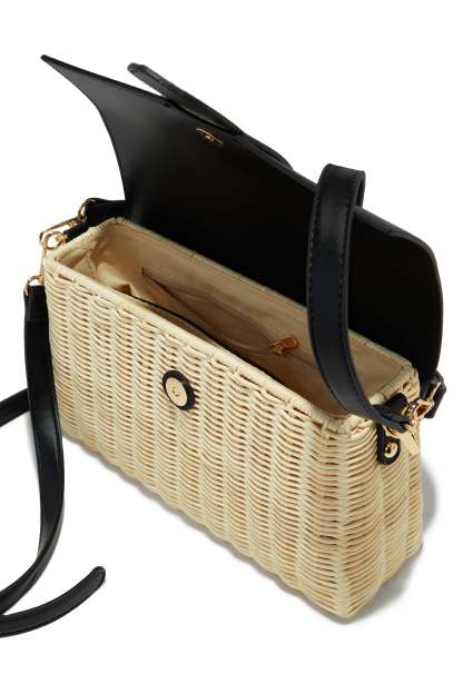 Ysabel Woven Straw Crossbody Bag - Black-Laseno.All Rights Reserved.