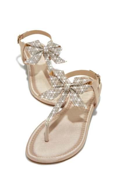 Luxe Sunsets Embellished Thong Strap Sandals - Nude-Laseno.All Rights Reserved.