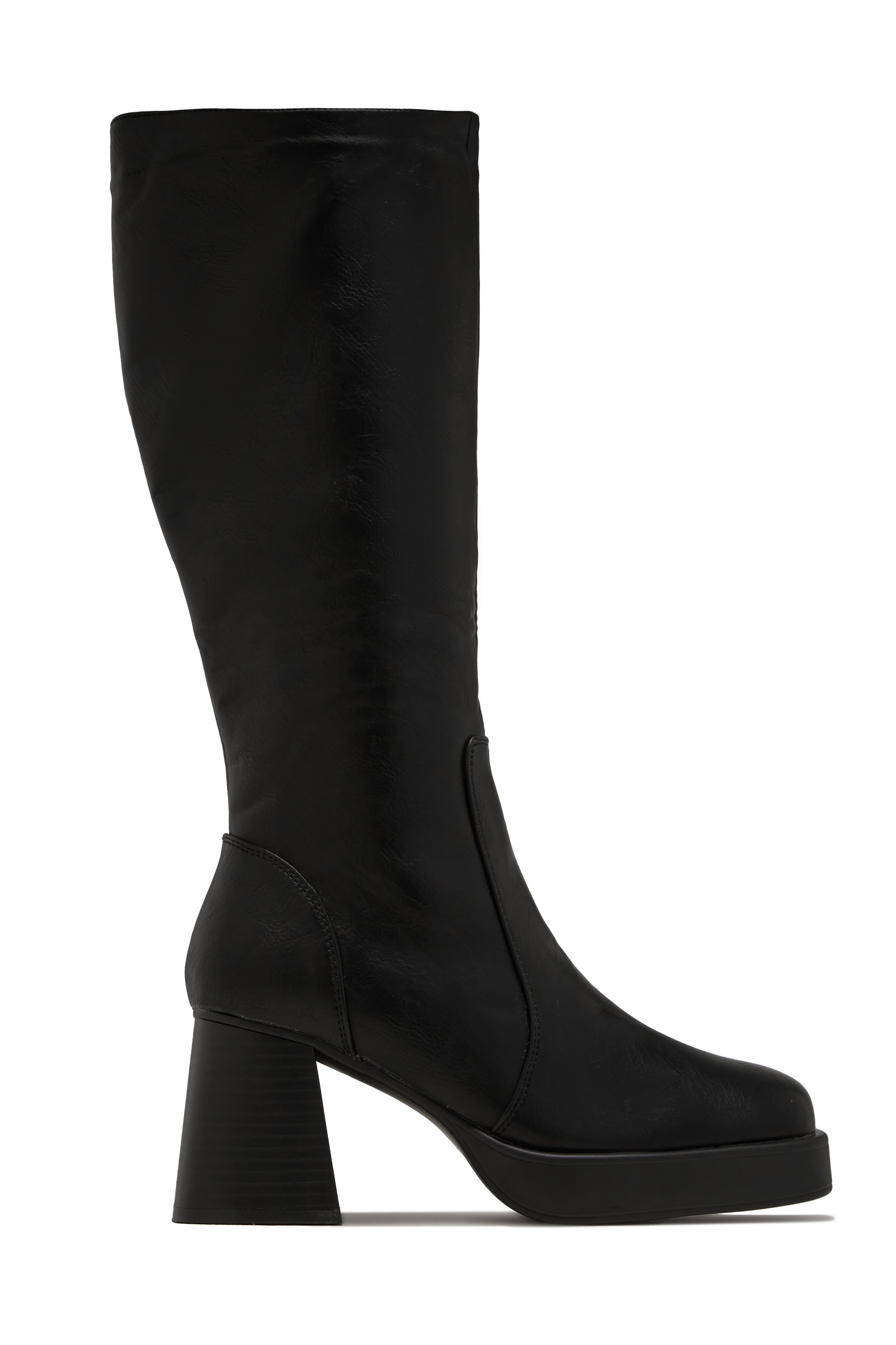 Eva Platform Block Heel Boots - Black-Laseno.All Rights Reserved.