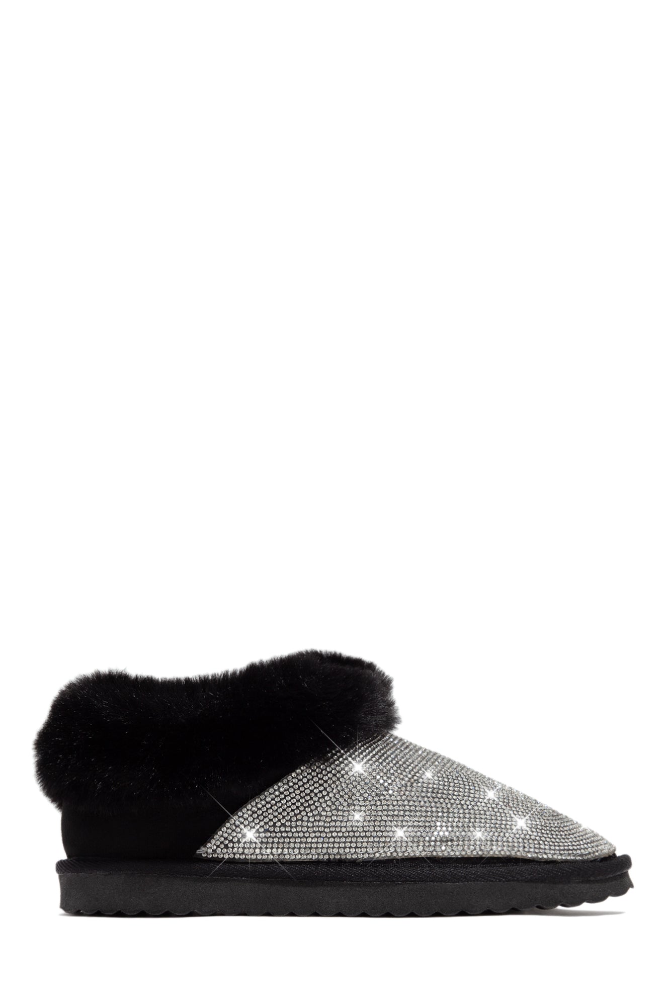 Luxe Status Embellished Faux Fur Boots - Black-Laseno.All Rights Reserved.