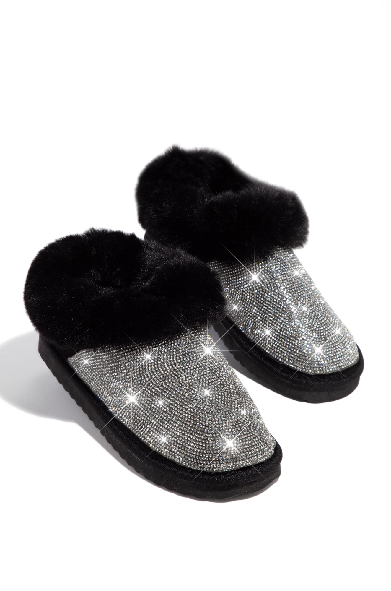 Luxe Status Embellished Faux Fur Boots - Black-Laseno.All Rights Reserved.