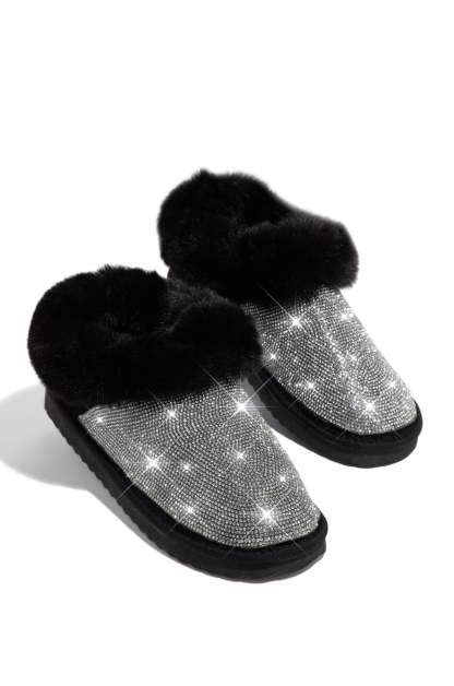 Luxe Status Embellished Faux Fur Boots - Black-Laseno.All Rights Reserved.