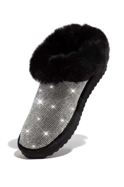 Luxe Status Embellished Faux Fur Boots - Black-Laseno.All Rights Reserved.