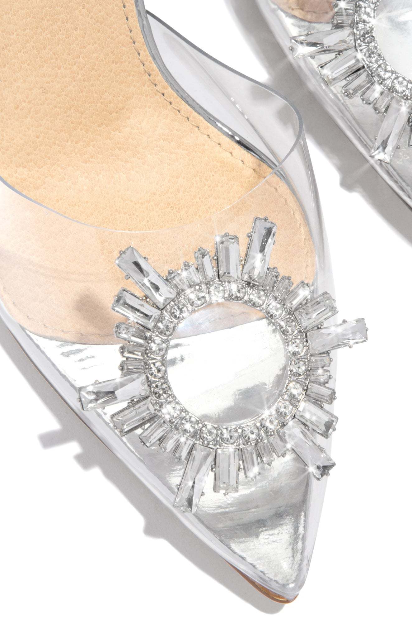 Luxe Affair Embellished Clear Pointed Toe Pumps - Silver-Laseno.All Rights Reserved.