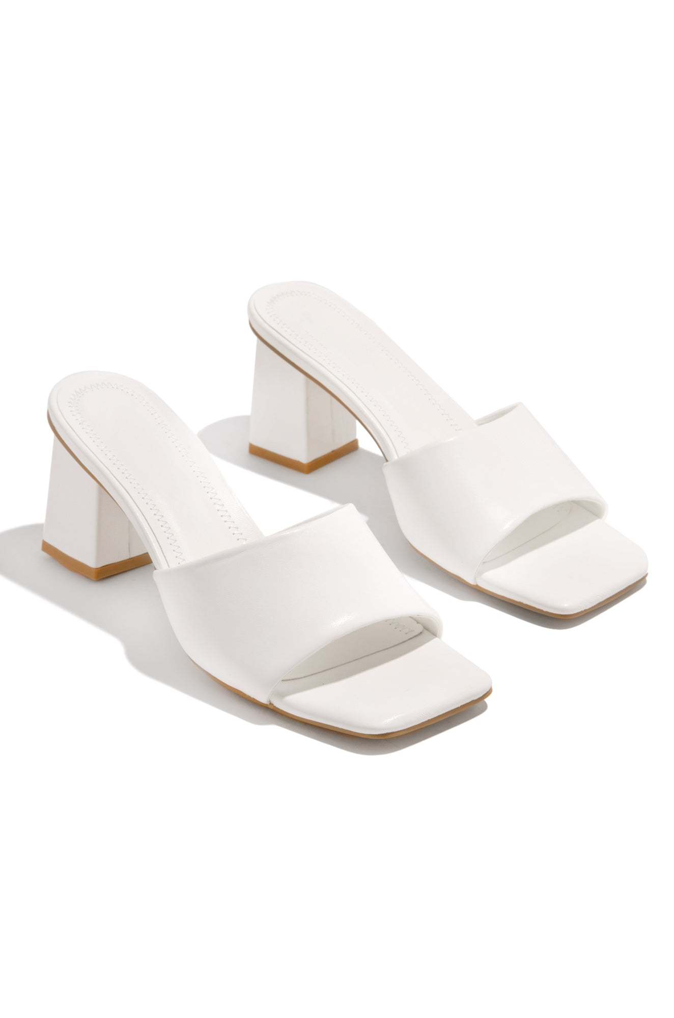 Valentine Block Heel Mules - White-Laseno.All Rights Reserved.