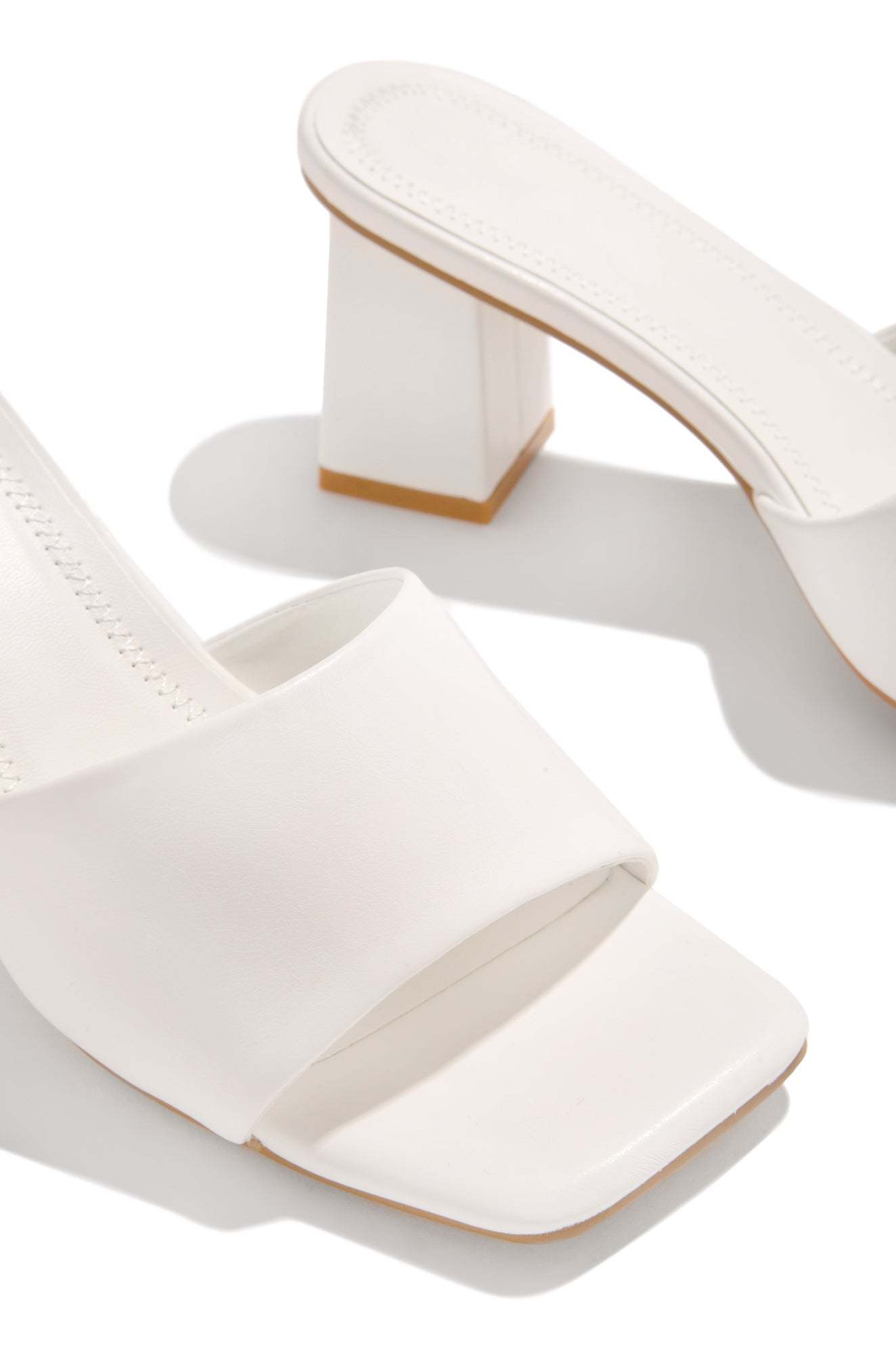 Valentine Block Heel Mules - White-Laseno.All Rights Reserved.