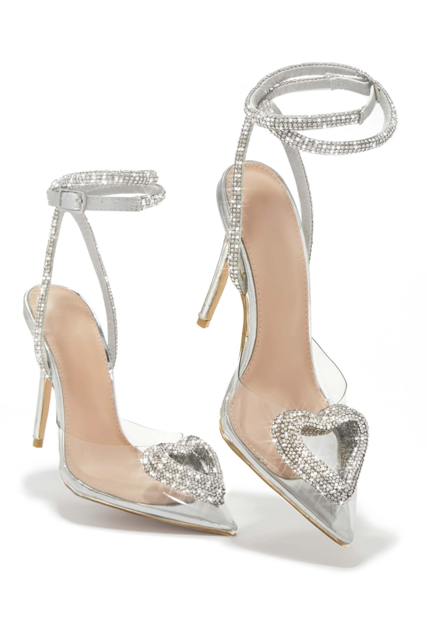 Love Song Heart Embellished Heels - Silver-Laseno.All Rights Reserved.