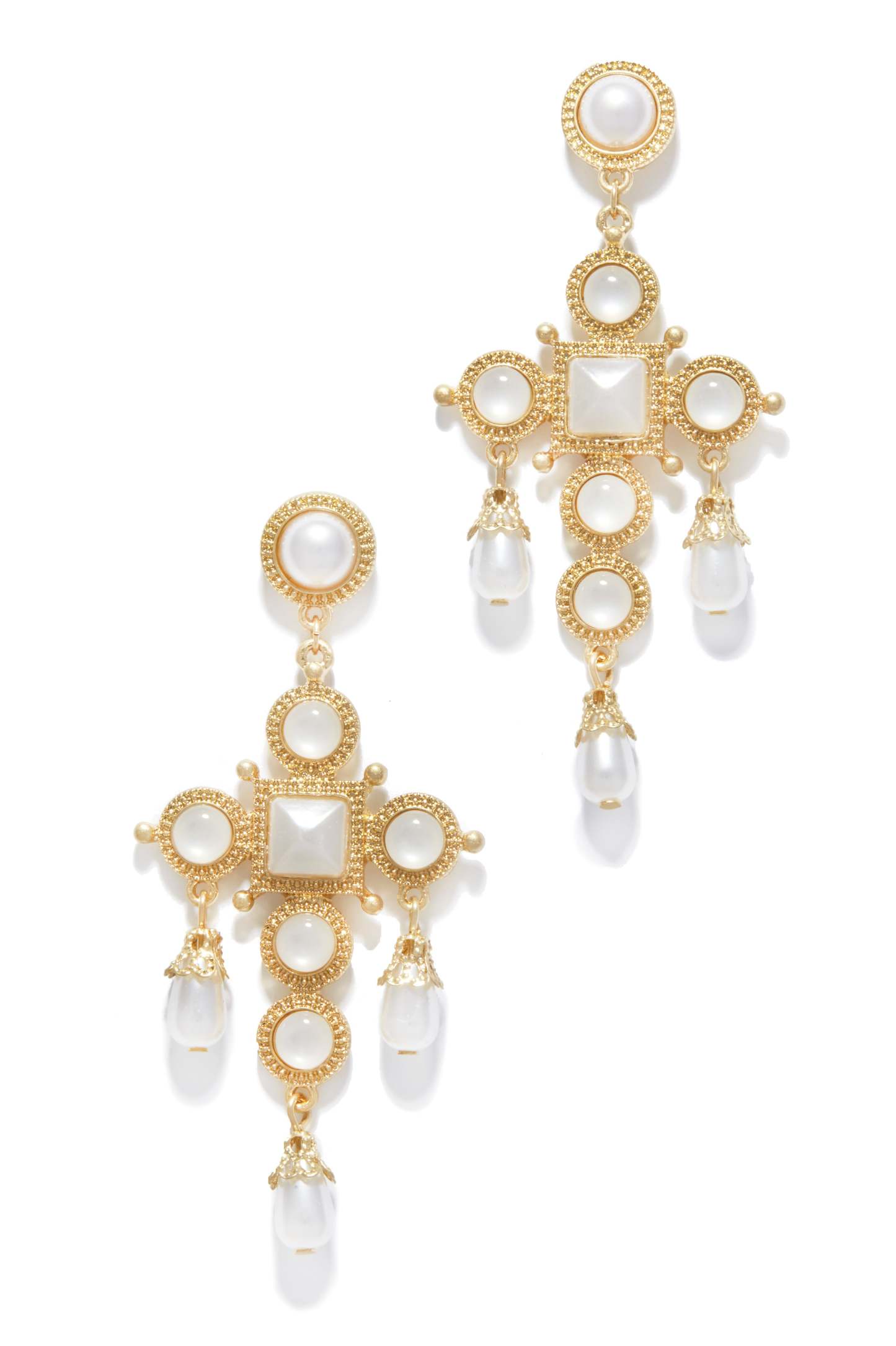 Lorena Embellished Cross Earring - White-Laseno.All Rights Reserved.