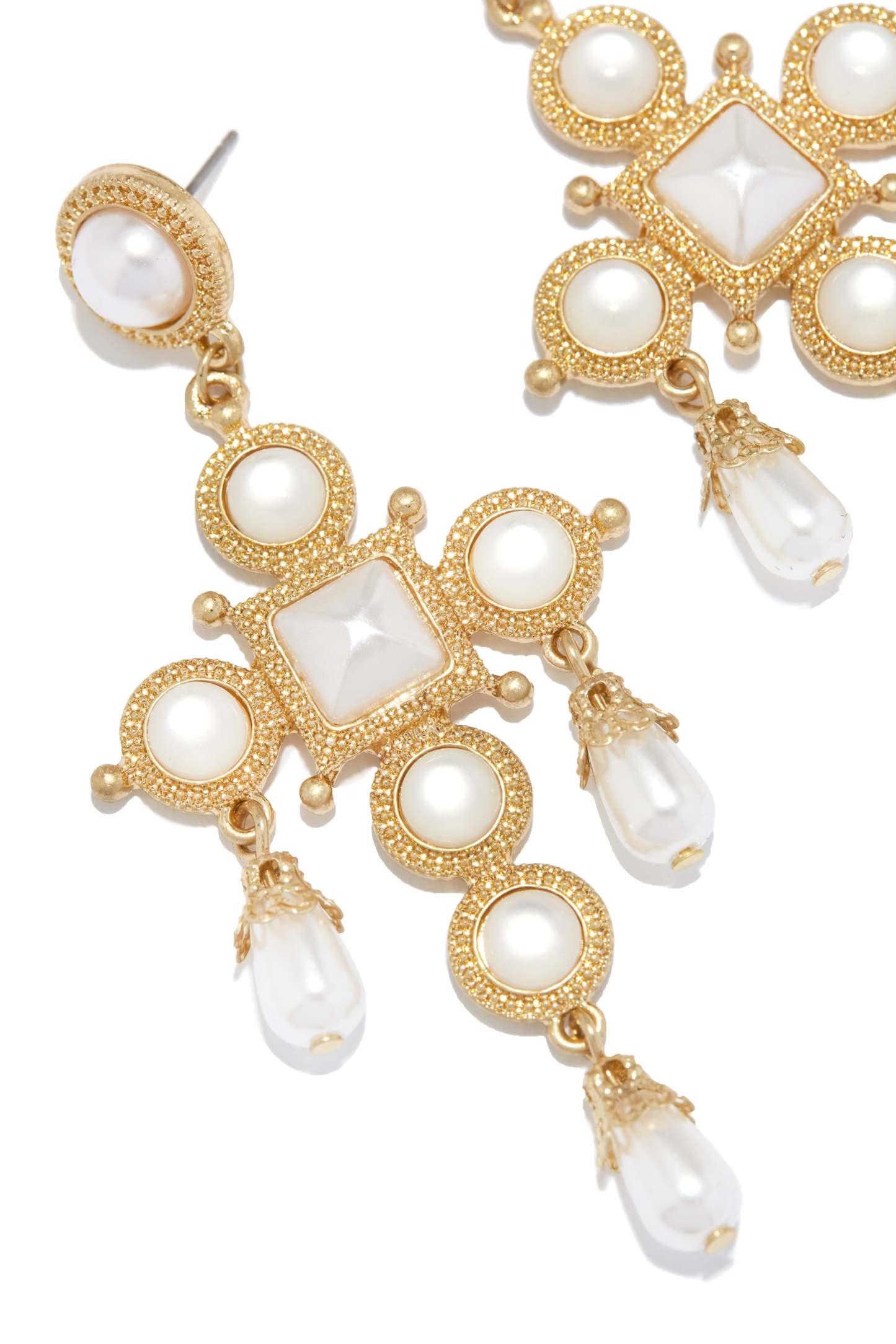 Lorena Embellished Cross Earring - White-Laseno.All Rights Reserved.