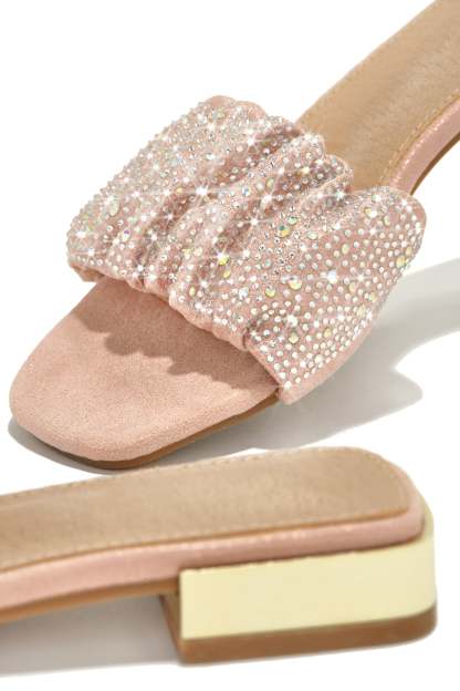 Long Weekend Ready Embellished Slip On Sandals - Pink-Laseno.All Rights Reserved.