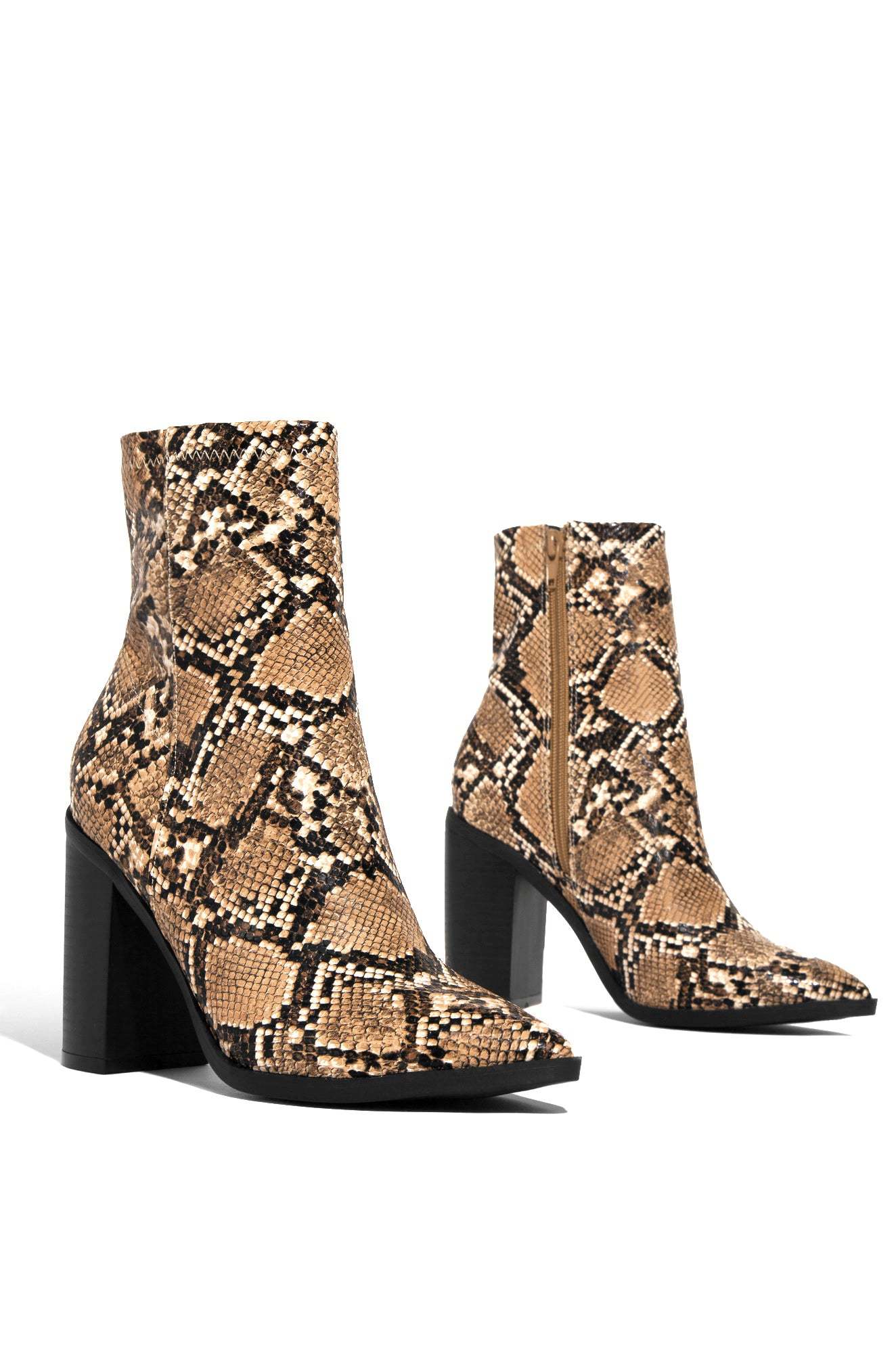 Triumph Block Heel Ankle Boots - Snake-Laseno.All Rights Reserved.