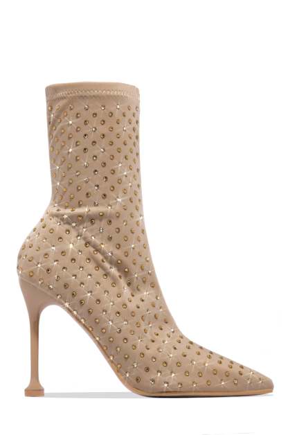 Spend Money Embellished Pointed Toe Bootie - Nude-Laseno.All Rights Reserved.