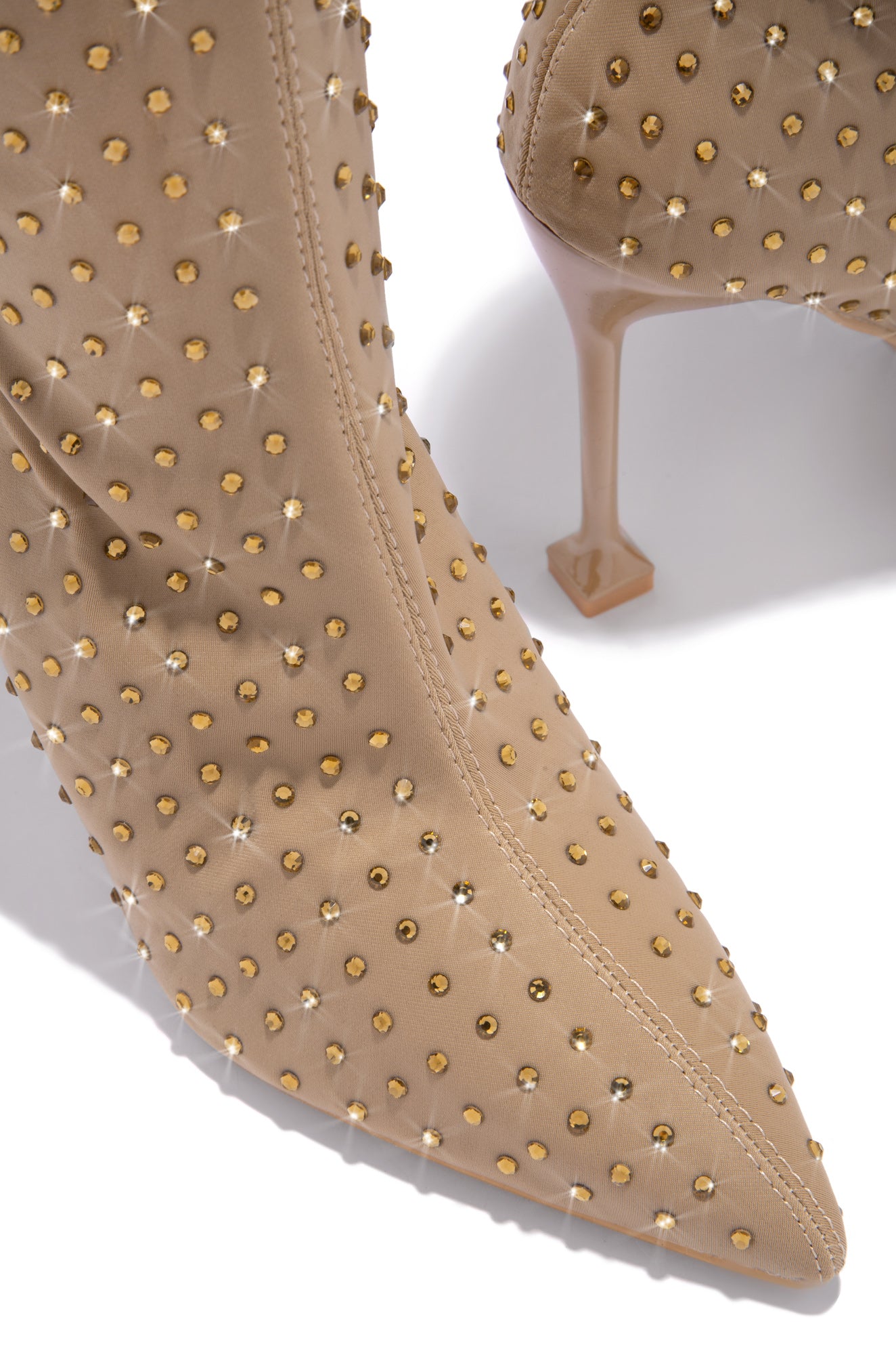 Spend Money Embellished Pointed Toe Bootie - Nude-Laseno.All Rights Reserved.