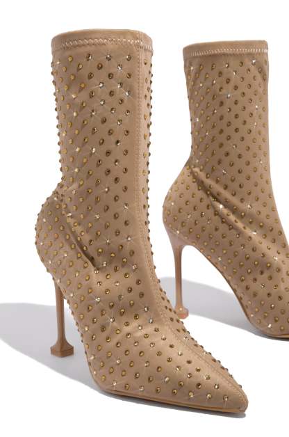 Spend Money Embellished Pointed Toe Bootie - Nude-Laseno.All Rights Reserved.