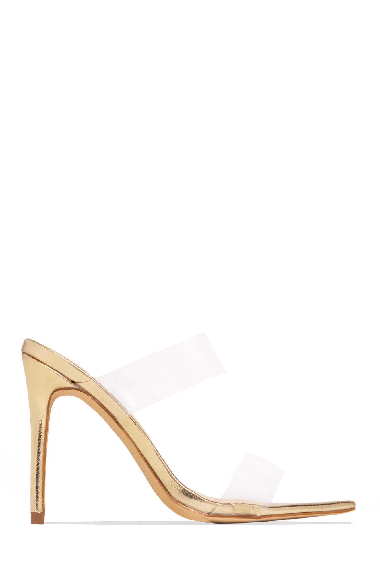 Social Babe Clear Strap High Heel Mules - Gold-Laseno.All Rights Reserved.