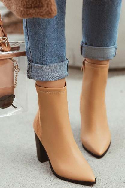 Triumph Block Heel Ankle Boots - Nude-Laseno.All Rights Reserved.