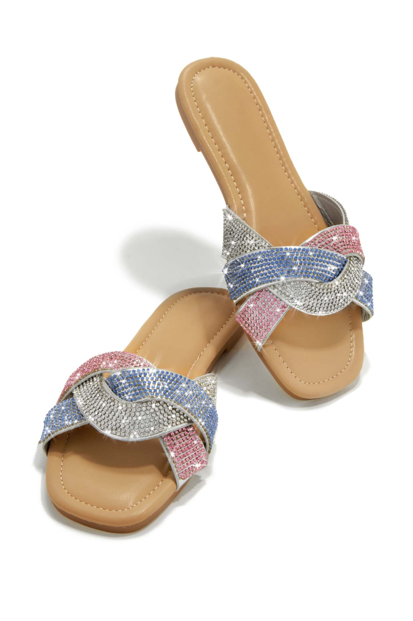 Slip Into Paradise Embellished Slip On Sandals - Pink Multi-Laseno.All Rights Reserved.