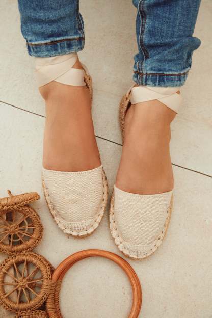 Vacation Sun Lace Up Espadrille Flats - Natural-Laseno.All Rights Reserved.