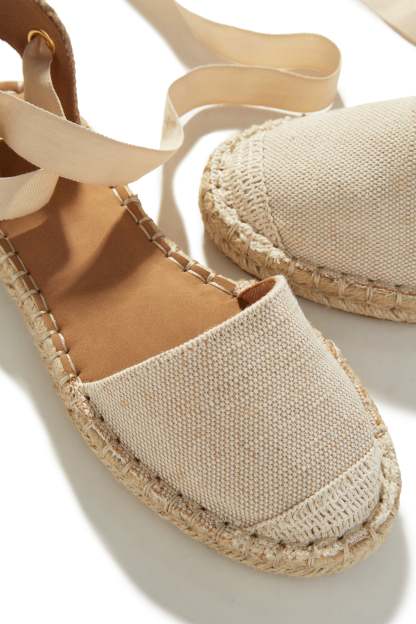 Vacation Sun Lace Up Espadrille Flats - Natural-Laseno.All Rights Reserved.