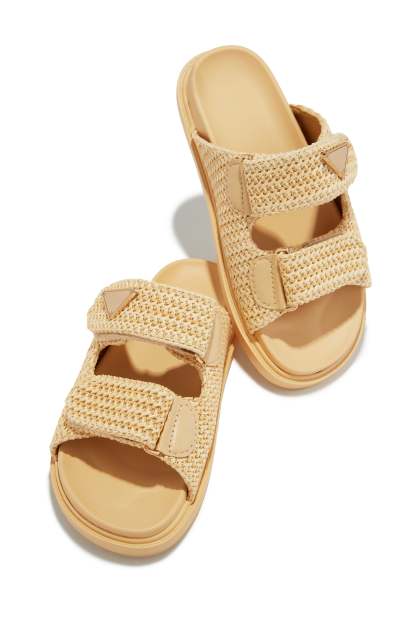 Navia Chunky Slip On Sandals - Natural-Laseno.All Rights Reserved.