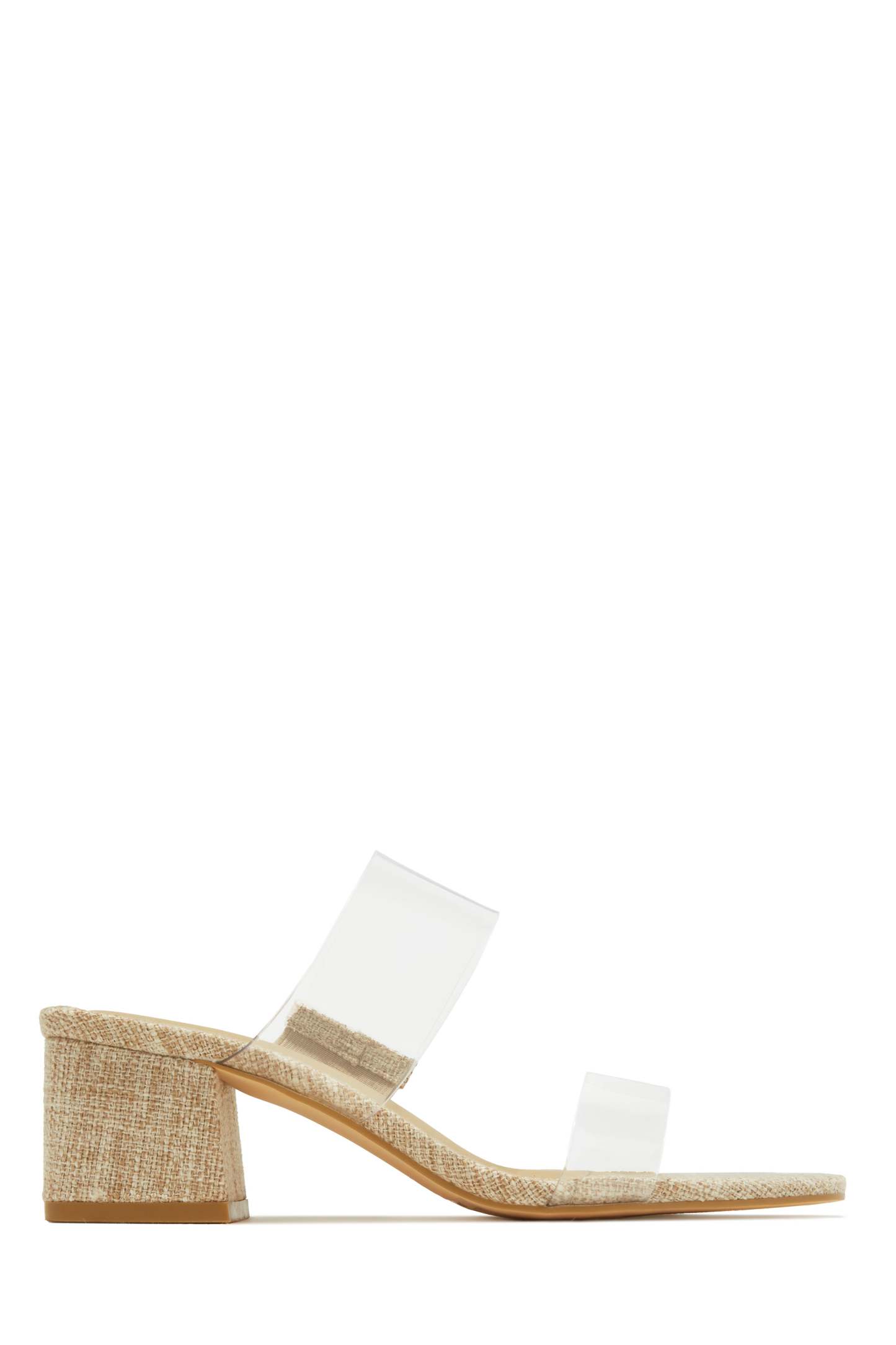 Yara Clear Strap Block Mid Heel Mules - Nude-Laseno.All Rights Reserved.
