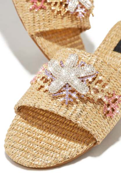 Seaside Muse Embellished Slip On Sandals - Natural-Laseno.All Rights Reserved.