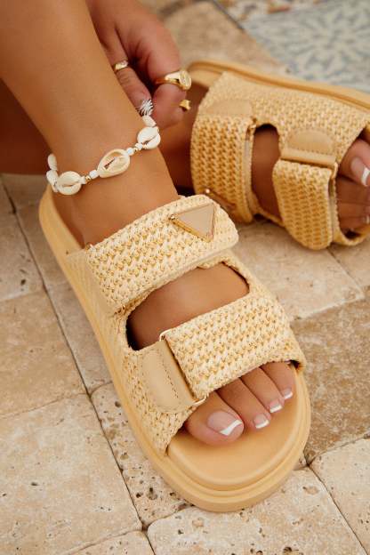 Navia Chunky Slip On Sandals - Natural-Laseno.All Rights Reserved.