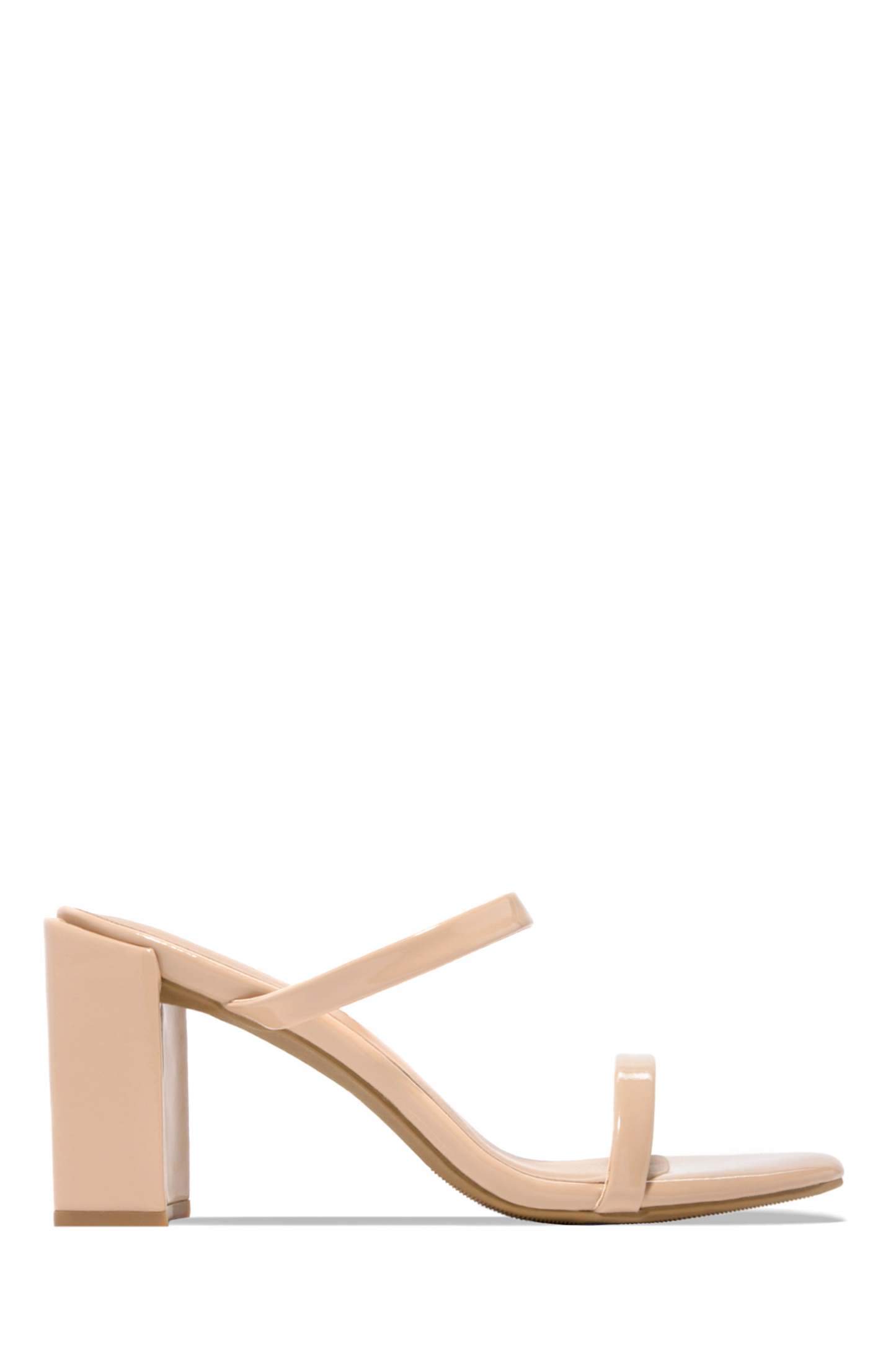 Summer Date Block Heel Mules - Nude Pat-Laseno.All Rights Reserved.