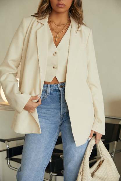 Neyma Notched Collar Blazer - Cream-Laseno.All Rights Reserved.