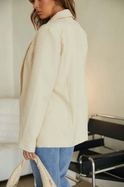 Neyma Notched Collar Blazer - Cream-Laseno.All Rights Reserved.