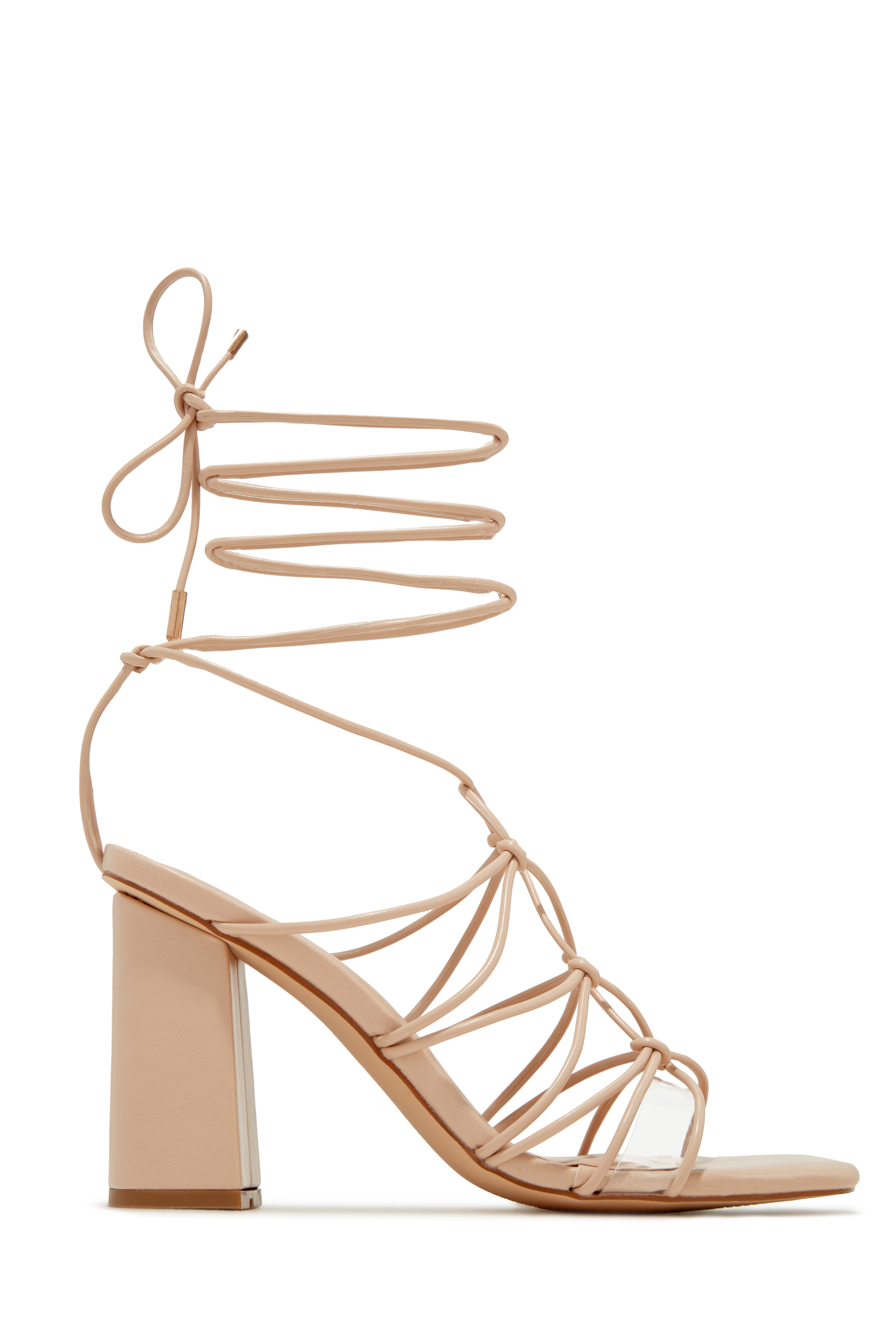 Palmera Lace Up Block Heels - Nude-Laseno.All Rights Reserved.