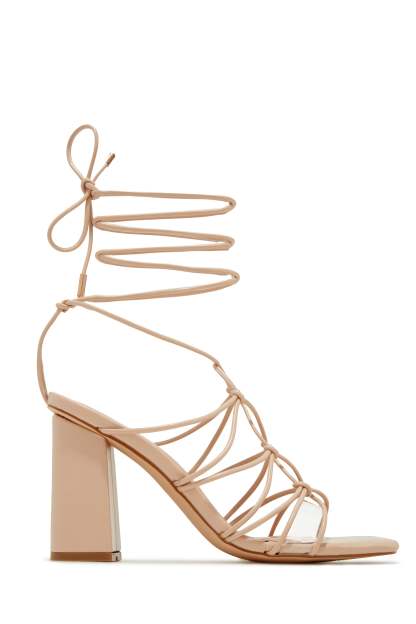 Palmera Lace Up Block Heels - Nude-Laseno.All Rights Reserved.