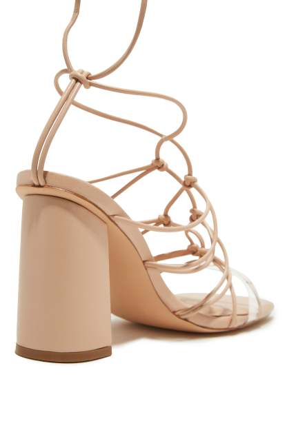 Palmera Lace Up Block Heels - Nude-Laseno.All Rights Reserved.