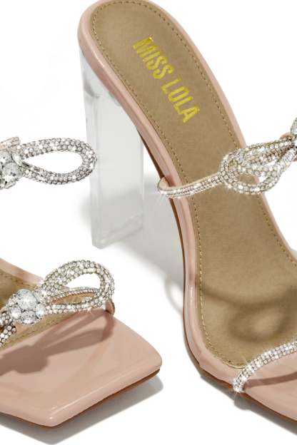 Life Is A Party Embellished High Heel Mules - Nude-Laseno.All Rights Reserved.